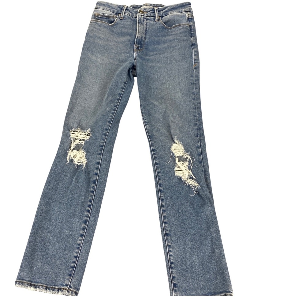 Good American Good Legs Straight Distressed Jeans Blue Size 4 27 High Rise